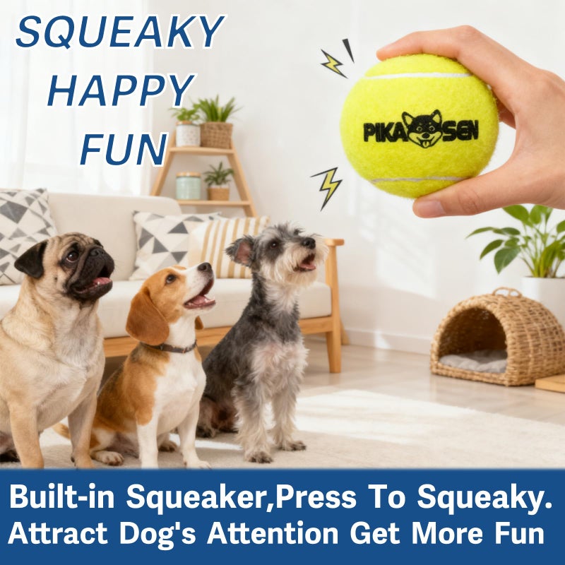 PIKASEN Dog Squeaky Tennis Balls for Pet Playing in 3 Sizes Premium Strong Dog & Puppy Balls for Training, Play, Exercise The Easiest Color for Dogs Red Yellow Blue (Medium-12pack) - Image 2